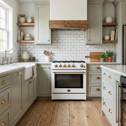 FORNO Espresso Leonardo 30-inch white gas range in a farmhouse kitchen