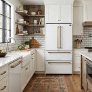 FORNO Espresso Moena 36-inch white refrigerator in a farmhouse kitchen