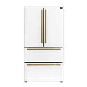 FORNO Espresso Moena 36-inch refrigerator in white with Antique Brass handles - front view