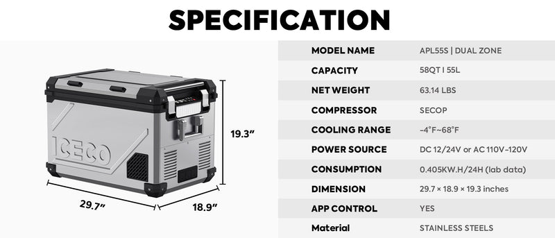 APL55 Dual Zone 12 Volt Fridge | ICECO | 55 LT Inca Overland Outfitters