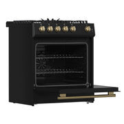 FORNO Espresso Leonardo 30" 5 cu. ft. Gas Range - Black with Antique Brass Handles (optional silver), FFSGS1116-30BLK FORNO
