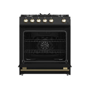 FORNO Espresso Leonardo 30" 5 cu. ft. Gas Range - Black with Antique Brass Handles (optional silver), FFSGS1116-30BLK FORNO