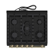 FORNO Espresso Leonardo 30" 5 cu. ft. Gas Range - Black with Antique Brass Handles (optional silver), FFSGS1116-30BLK FORNO
