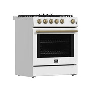 FORNO Espresso Leonardo 30" 5 cu. ft. Gas Range in White with Antique Brass Handles (optional silver), FFSGS1116-30WHT FORNO