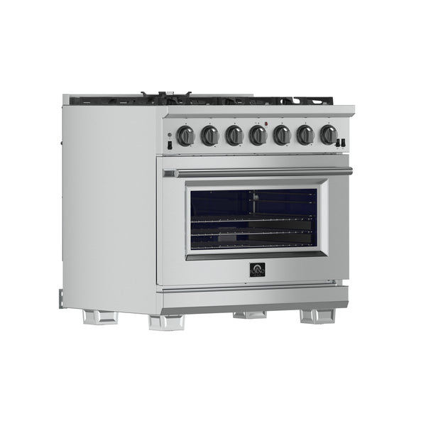 FORNO Capriasca 36" 5.36 cu. ft. Gas Range with 6 Italian Burners, Stainless Steel- FFSGS6260-36 FORNO