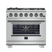 FORNO Capriasca 36" 5.36 cu. ft. Gas Range with 6 Italian Burners, Stainless Steel- FFSGS6260-36 FORNO