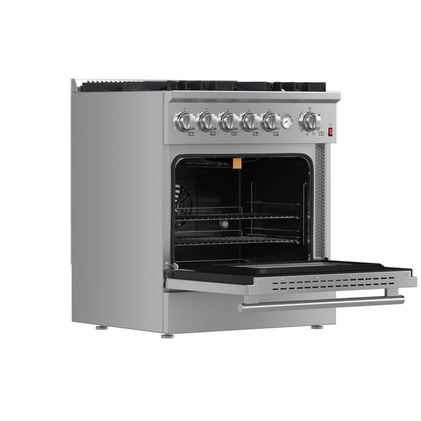 FORNO Giovanni 30-inch Gas Range Stainless Steel, 5 Burners 67,000 BTU, 4.32 cu.ft. Convection Oven, FFSGS6274-30 FORNO