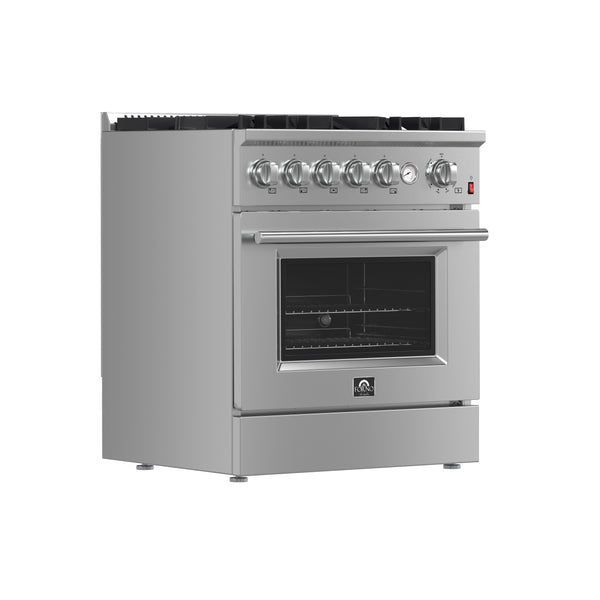 FORNO Giovanni 30-inch Gas Range Stainless Steel, 5 Burners 67,000 BTU, 4.32 cu.ft. Convection Oven, FFSGS6274-30 FORNO