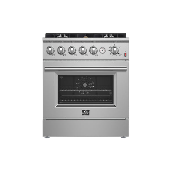 FORNO Giovanni 30-inch Gas Range Stainless Steel, 5 Burners 67,000 BTU, 4.32 cu.ft. Convection Oven, FFSGS6274-30 FORNO