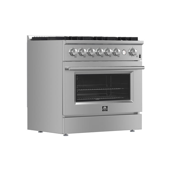 FORNO Marco 36" 5.36 cu.ft. Gas Range with 6 Burners and Built-In Temperature Gauge, FFSGS6277-36 FORNO
