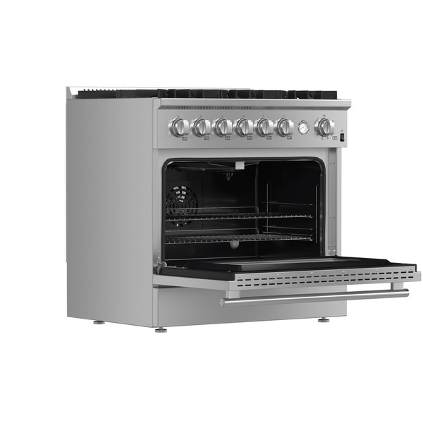 FORNO Marco 36" 5.36 cu.ft. Gas Range with 6 Burners and Built-In Temperature Gauge, FFSGS6277-36 FORNO