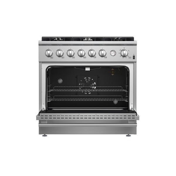 FORNO Marco 36" 5.36 cu.ft. Gas Range with 6 Burners and Built-In Temperature Gauge, FFSGS6277-36 FORNO