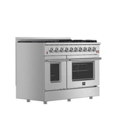 FORNO Galiano 48-inch Gas Range Stainless Steel, 8 Burners, 107,000 BTU, Griddle, 6.58 cu.ft. Double Oven, FFSGS6244-48 FORNO