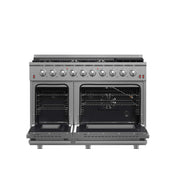 FORNO Galiano 48-inch Gas Range Stainless Steel, 8 Burners, 107,000 BTU, Griddle, 6.58 cu.ft. Double Oven, FFSGS6244-48 FORNO