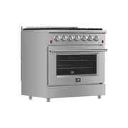 FORNO Galiano 36" Freestanding Gas Range with 6 Italian Burners in Stainless Steel, FFSGS6244-36 FORNO