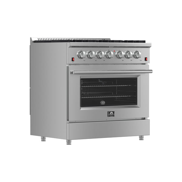 FORNO Galiano 36" Freestanding Gas Range with 6 Italian Burners in Stainless Steel, FFSGS6244-36 FORNO