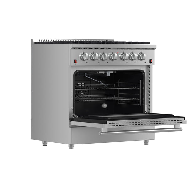 FORNO Galiano 36" Freestanding Gas Range with 6 Italian Burners in Stainless Steel, FFSGS6244-36 FORNO
