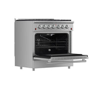 FORNO Galiano 36" Freestanding Gas Range with 6 Italian Burners in Stainless Steel, FFSGS6244-36 FORNO