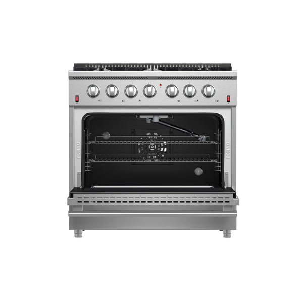 FORNO Galiano 36" Freestanding Gas Range with 6 Italian Burners in Stainless Steel, FFSGS6244-36 FORNO