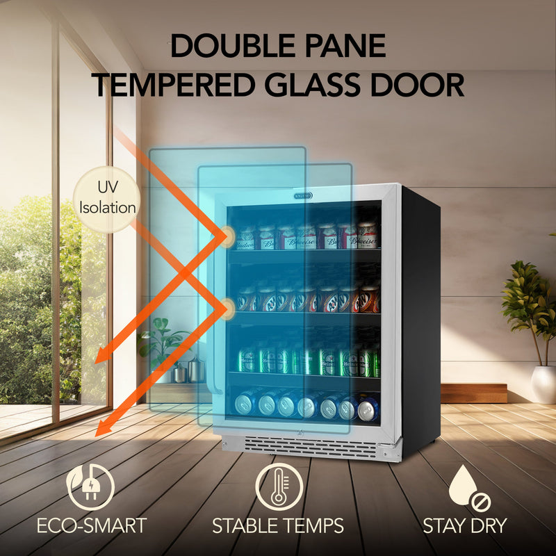 Whynter BBR-148SB 24” Built-In Beverage Refrigerator Cooler – 182 Can Capacity, Stainless Steel Glass Door, Lock, LED Lighting (Stainless Steel) Whynter