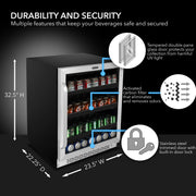 Whynter BBR-148SB 24” Built-In Beverage Refrigerator Cooler – 182 Can Capacity, Stainless Steel Glass Door, Lock, LED Lighting (Stainless Steel) Whynter