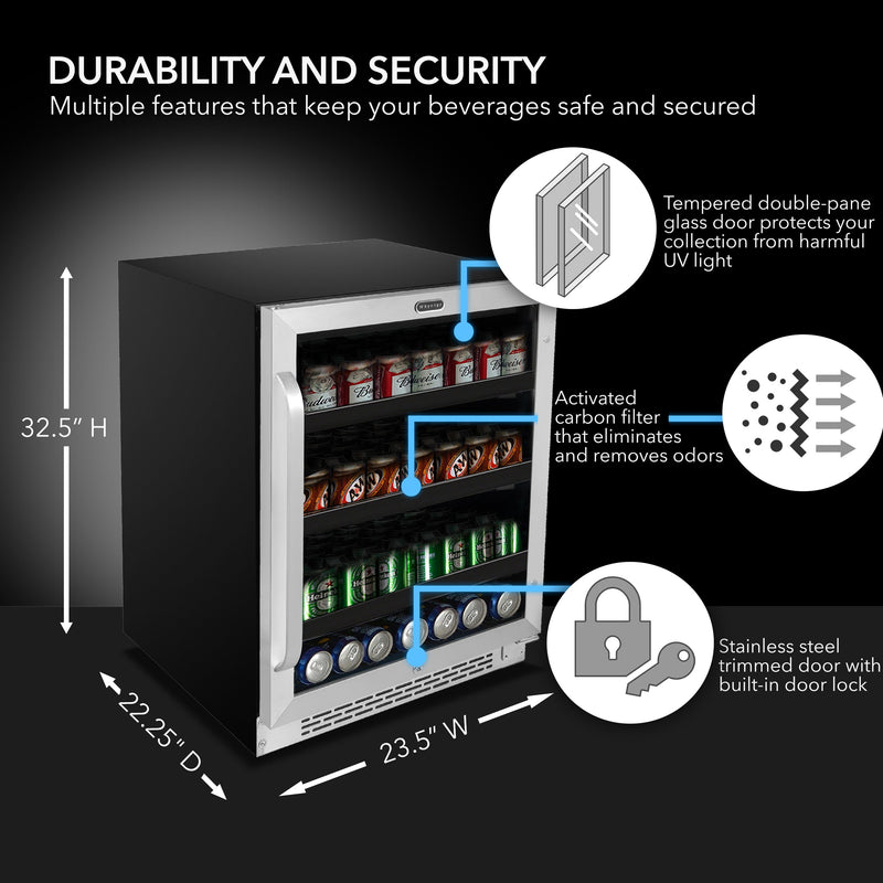 Whynter BBR-148SB 24” Built-In Beverage Refrigerator Cooler – 182 Can Capacity, Stainless Steel Glass Door, Lock, LED Lighting (Stainless Steel) Whynter