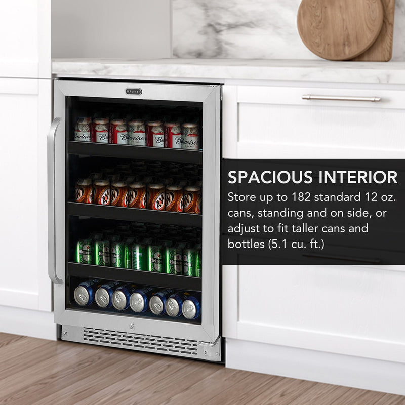 Whynter BBR-148SB 24” Built-In Beverage Refrigerator Cooler – 182 Can Capacity, Stainless Steel Glass Door, Lock, LED Lighting (Stainless Steel) Whynter