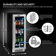 Whynter BBR-638SB 12 in. 76 12 oz. Can Built-In Beverage Fridge Cooler w/ Lock, Temp Controls, Glass Door Stainless Steel Whynter