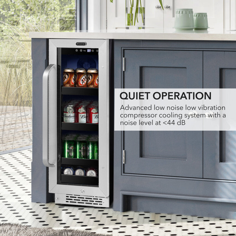 Whynter BBR-638SB 12 in. 76 12 oz. Can Built-In Beverage Fridge Cooler w/ Lock, Temp Controls, Glass Door Stainless Steel Whynter