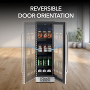 Whynter BBR-638SB 12 in. 76 12 oz. Can Built-In Beverage Fridge Cooler w/ Lock, Temp Controls, Glass Door Stainless Steel Whynter