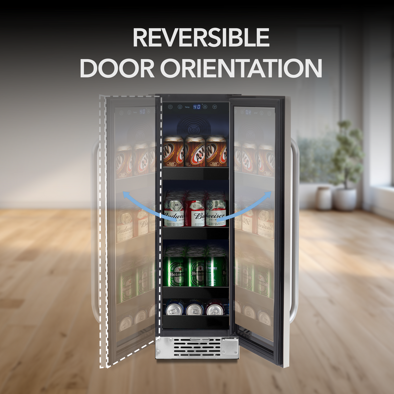 Whynter BBR-638SB 12 in. 76 12 oz. Can Built-In Beverage Fridge Cooler w/ Lock, Temp Controls, Glass Door Stainless Steel Whynter