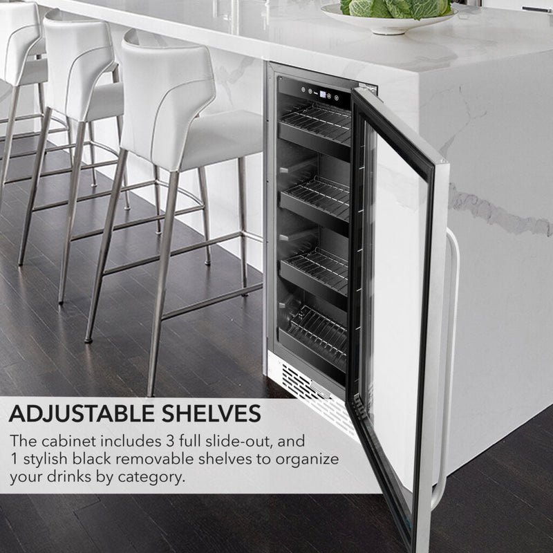Whynter BBR-638SB 12 in. 76 12 oz. Can Built-In Beverage Fridge Cooler w/ Lock, Temp Controls, Glass Door Stainless Steel Whynter