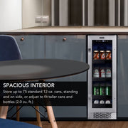 Whynter BBR-638SB 12 in. 76 12 oz. Can Built-In Beverage Fridge Cooler w/ Lock, Temp Controls, Glass Door Stainless Steel Whynter