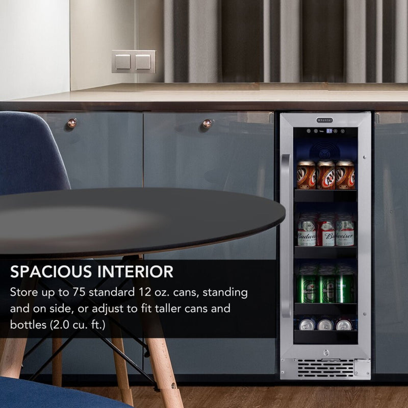 Whynter BBR-638SB 12 in. 76 12 oz. Can Built-In Beverage Fridge Cooler w/ Lock, Temp Controls, Glass Door Stainless Steel Whynter