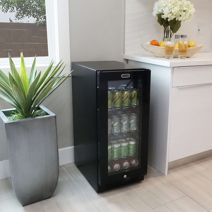 Whynter - Built-in Black Glass 80-can capacity 3.4 cu ft. Beverage Refrigerator | BBR-801BG