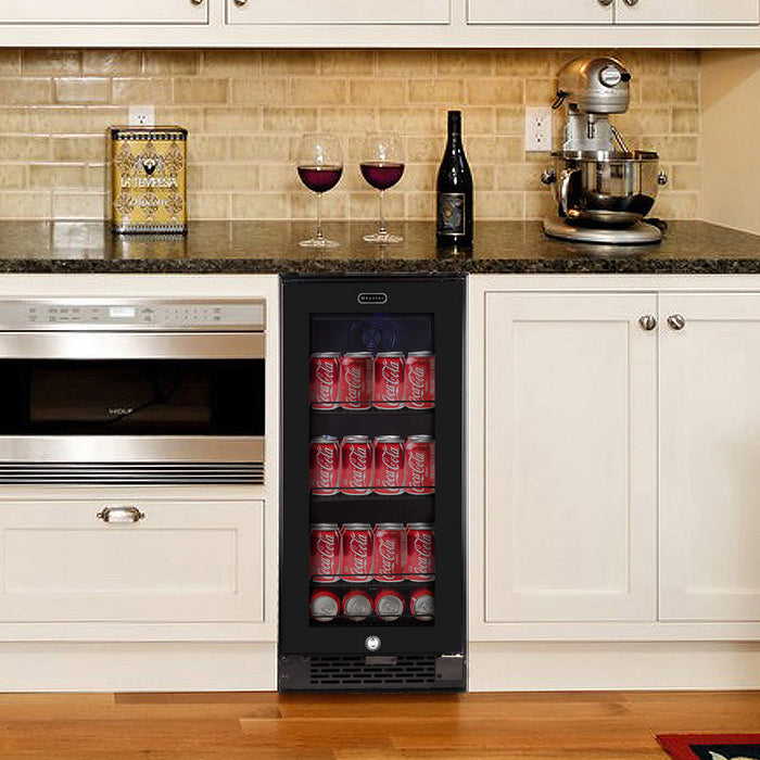 Whynter - Built-in Black Glass 80-can capacity 3.4 cu ft. Beverage Refrigerator | BBR-801BG
