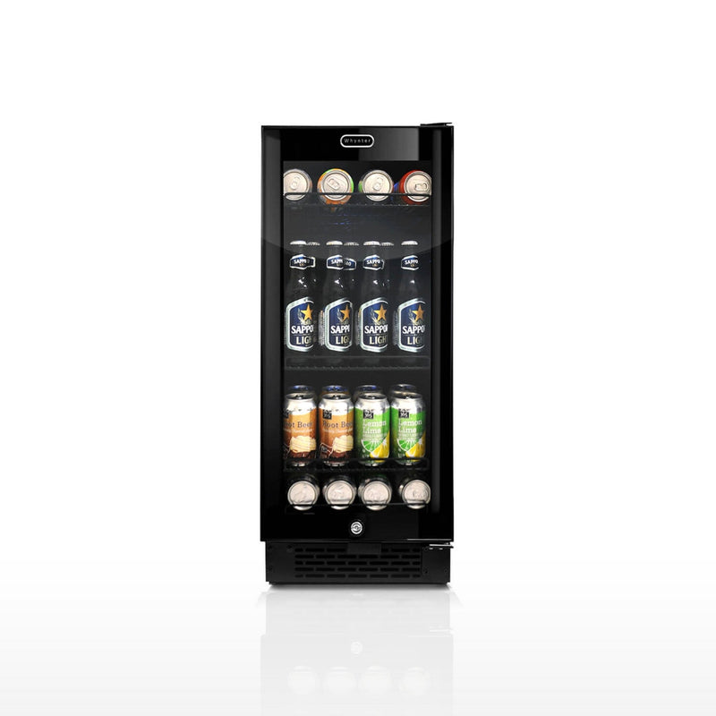 Whynter BBR-801BG 15” Built-In Beverage Refrigerator – 128 Can Black Glass Undercounter Fridge with Digital Control, Lock & LED Lighting Whynter