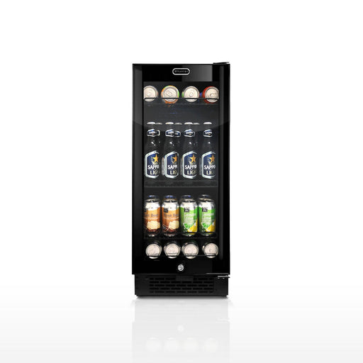 Whynter BBR-801BG 15” Built-In Beverage Refrigerator – 128 Can Black Glass Undercounter Fridge with Digital Control, Lock & LED Lighting Whynter