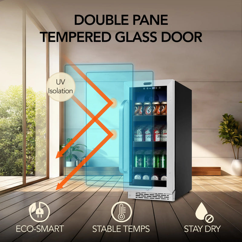 Whynter BBR-838SB 15” Built-In Beverage Refrigerator – 128 Can Stainless Steel Undercounter Fridge with Glass Door, Lock & LED Lighting Whynter