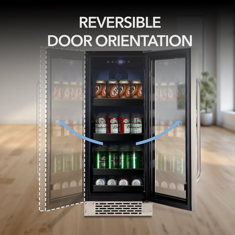 Whynter BBR-838SB 15” Built-In Beverage Refrigerator – 128 Can Stainless Steel Undercounter Fridge with Glass Door, Lock & LED Lighting Whynter