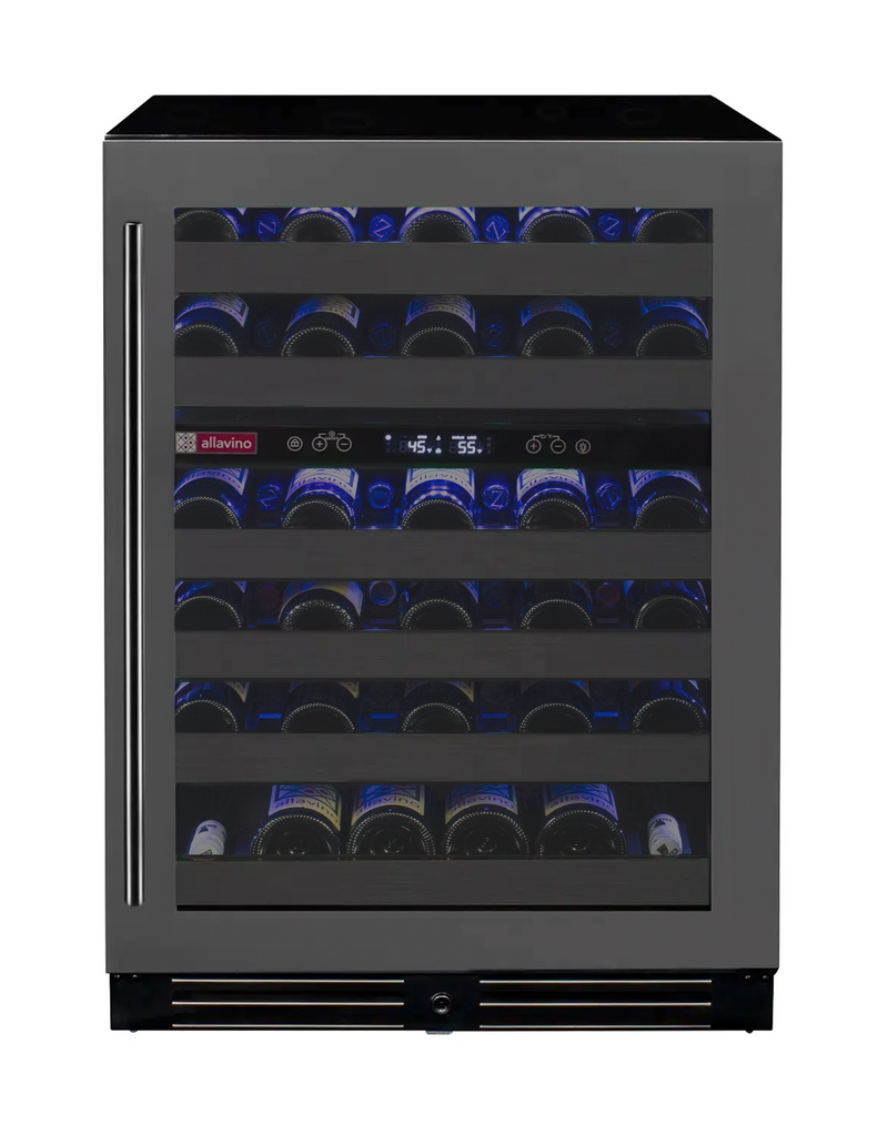 Reserva Series 50 Bottle Dual Zone Undercounter Wine Cooler Refrigerator with Black Stainless Steel Door - Right Hinge Allavino