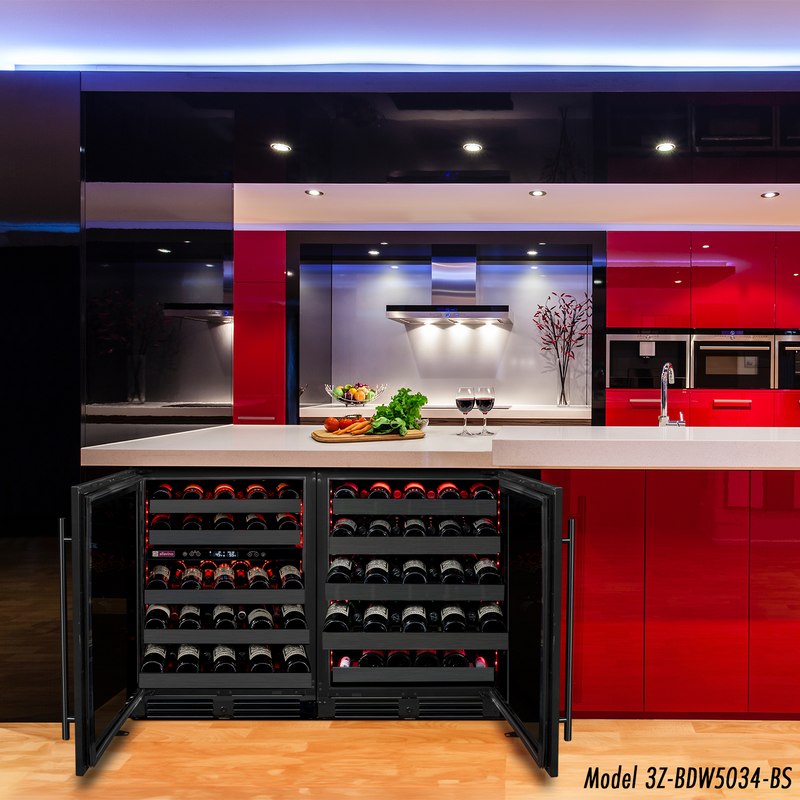 Reserva Series 50 Bottle Dual Zone Undercounter Wine Cooler Refrigerator with Black Stainless Steel Door - Right Hinge Allavino