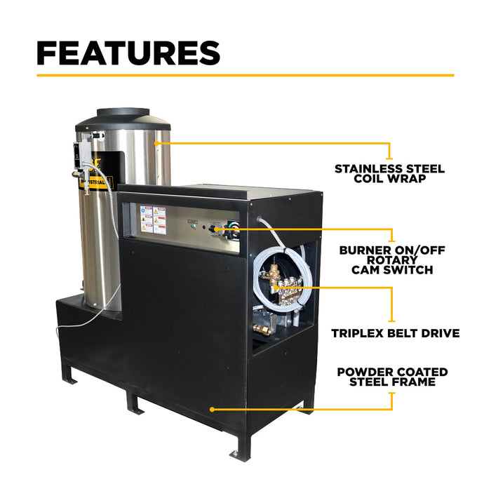 BEPowerEquipment 3,000 PSI 4.0 GPM Hot Water Electric Pressure Washer with 7.5 HP 460 Volt Baldor Motor and General Triplex Pump- 643HD-3-460