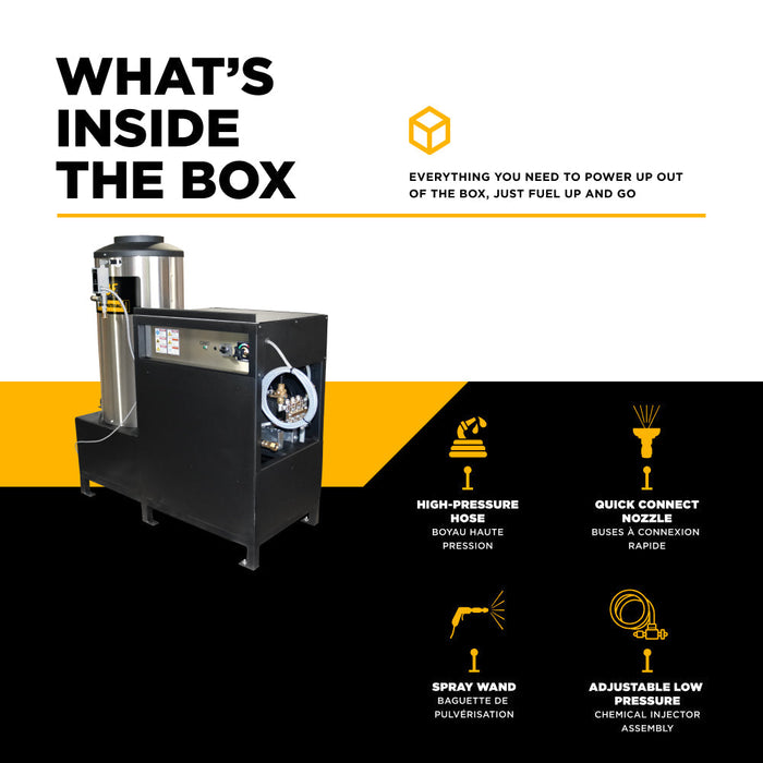 BEPowerEquipment 3,000 PSI 5.0 GPM Hot Water Electric Pressure Washer with 10 HP Baldor Motor and General Triplex Pump- 67HD-3