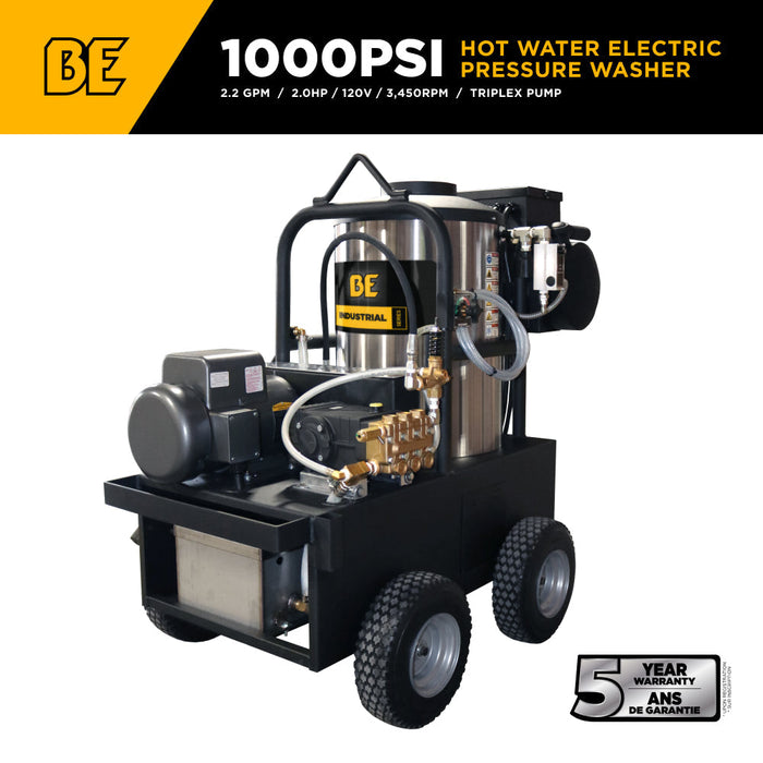 BEPowerEquipment 1,000 PSI 2.2 GPM Hot Water Electric Pressure Washer with General Triplex Pump -  15-281