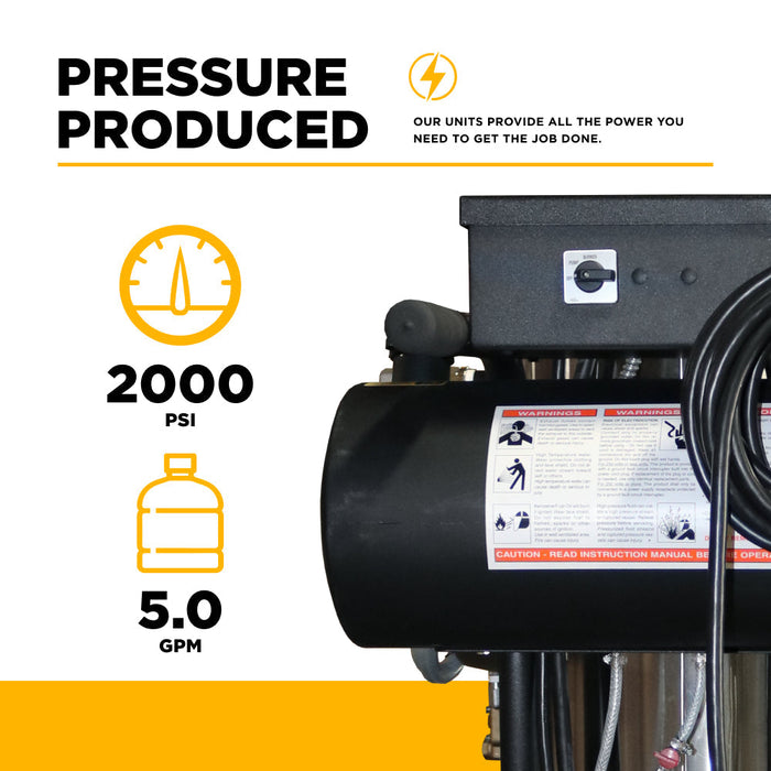 BEPowerEquipment 2,000 PSI 5.0 GPM Hot Water Electric Pressure Washer with General Triplex Pump -  15-520