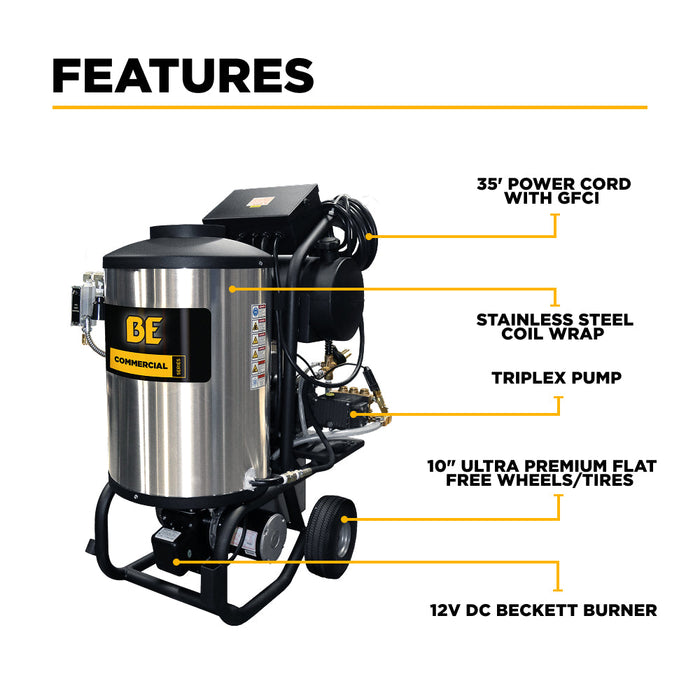 BEPowerEquipment 2,300 PSI 4.0 GPM Hot Water Electric Pressure Washer with Comet Triplex Pump - 42-6