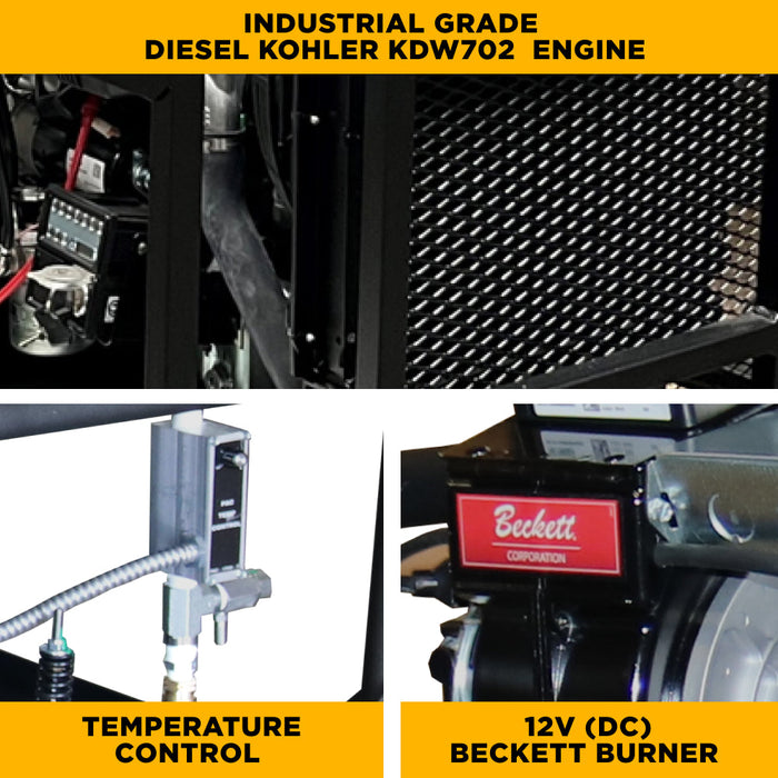 BEPowerEquipment 3,500 PSI 5.2 GPM Hot Water Diesel Pressure Washer Skid with General Triplex Pump - 5640DG