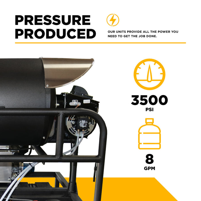 BEPowerEquipment 3,500 PSI 8 GPM Hot Water Diesel Pressure Washer Skid with General Triplex Pump - 5835DG