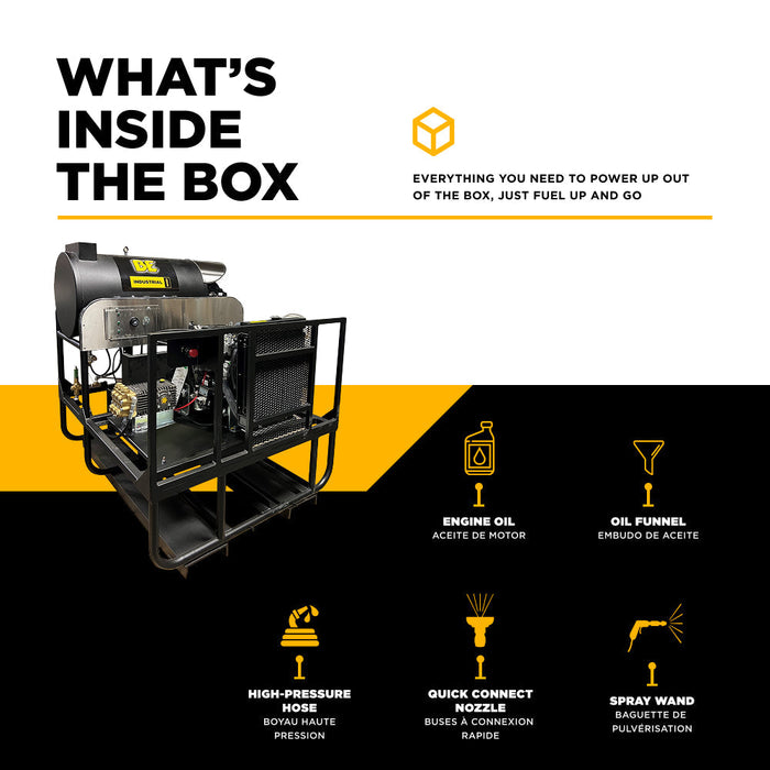 BEPowerEquipment 3,500 PSI 8 GPM Hot Water Diesel Pressure Washer Skid with General Triplex Pump - 5835DG